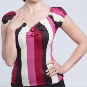 Collectif Dolores Bubble Gum Stripe 50’s Top Multi Colour Sz 24